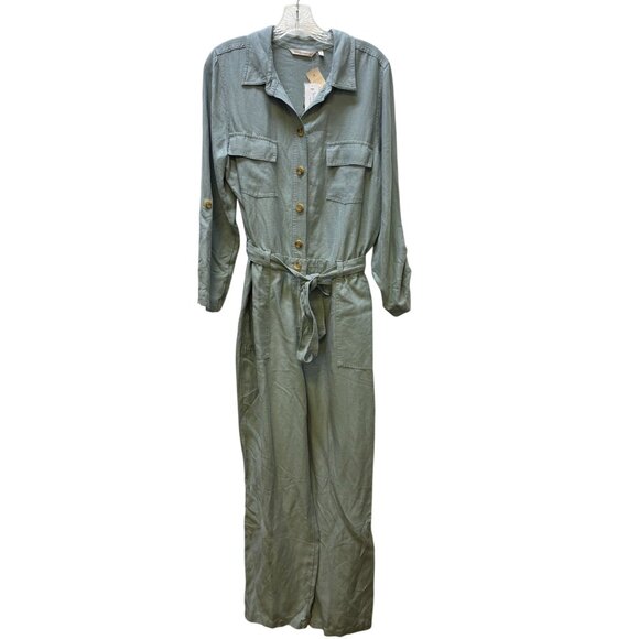 NWT Soft Surroundings Green Button-Up Belted Jumpsuit 14P - Picture 1 of 6